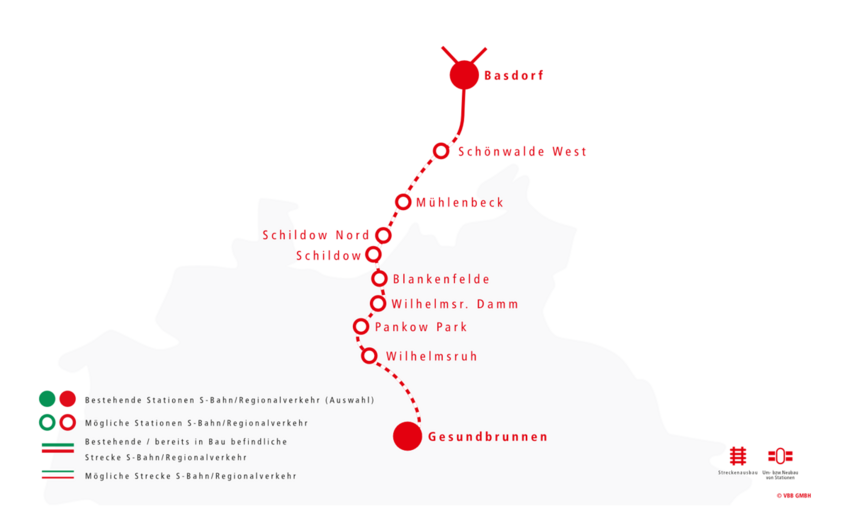 Linie der Heidekrautbahn zwischen Basdorf und Berlin-Gesundbrunnen.