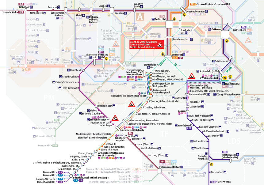 Bau-Liniennetz zwischen Berlin und Jüterbog / Wittenberg