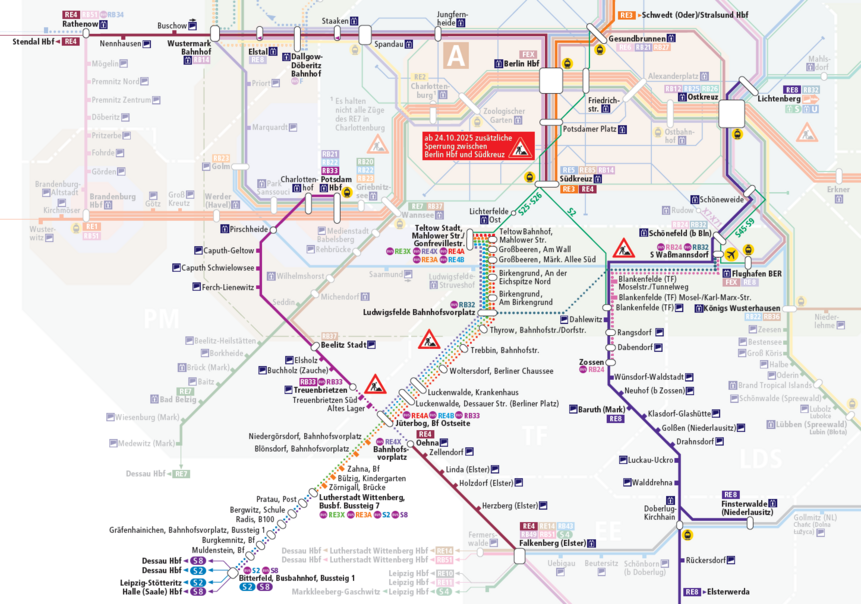 Bau-Liniennetz zwischen Berlin und Jüterbog / Wittenberg