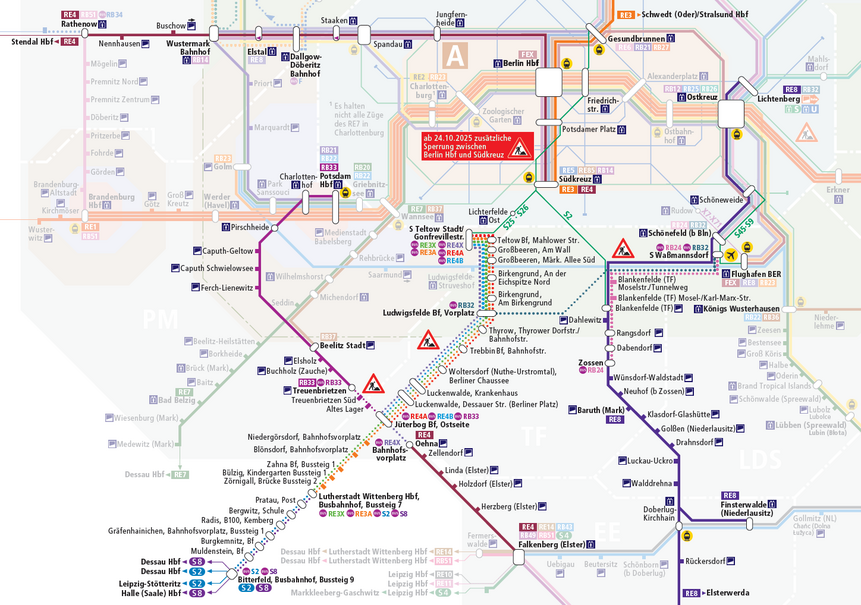 Bauliniennetz zwischen Berlin und Jüterbog / Wittenberg
