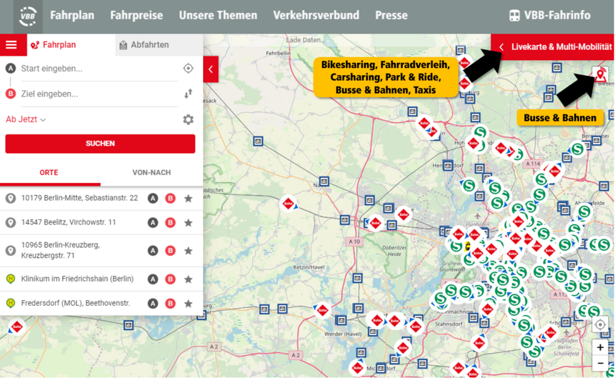 VBB-Livekarte ist direkt in die VBB-Fahrinfo eingezogen