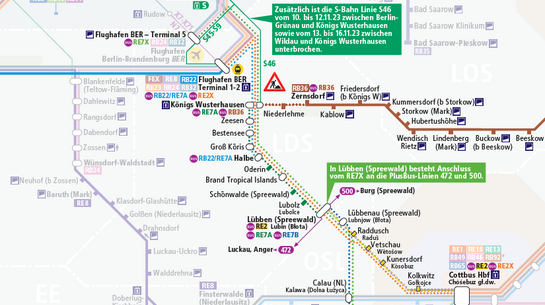 Die Grafik zeigt einen Ausschnitt aus dem Liniennetz mit den Linienführungen während der Baustelle.