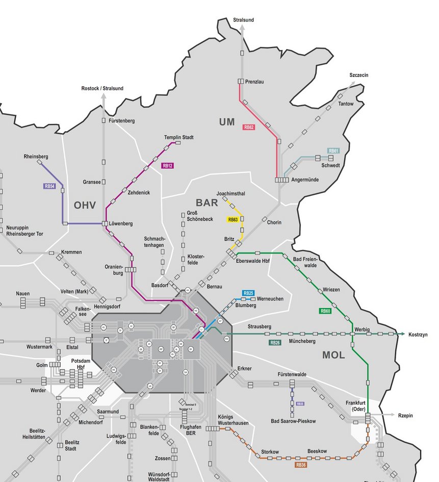 Liniennetzt für der Linien im Netz Ostbrandenburg