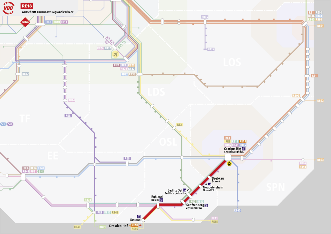 Linie RE18 Streckenverlauf