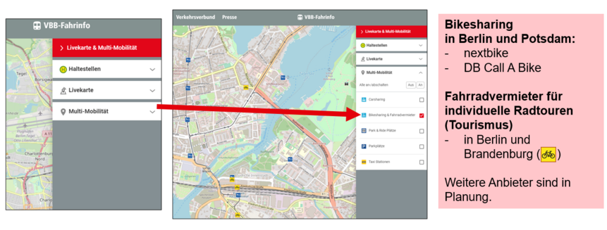 Fahrinfo-Livekarte: Fahrräder einblenden