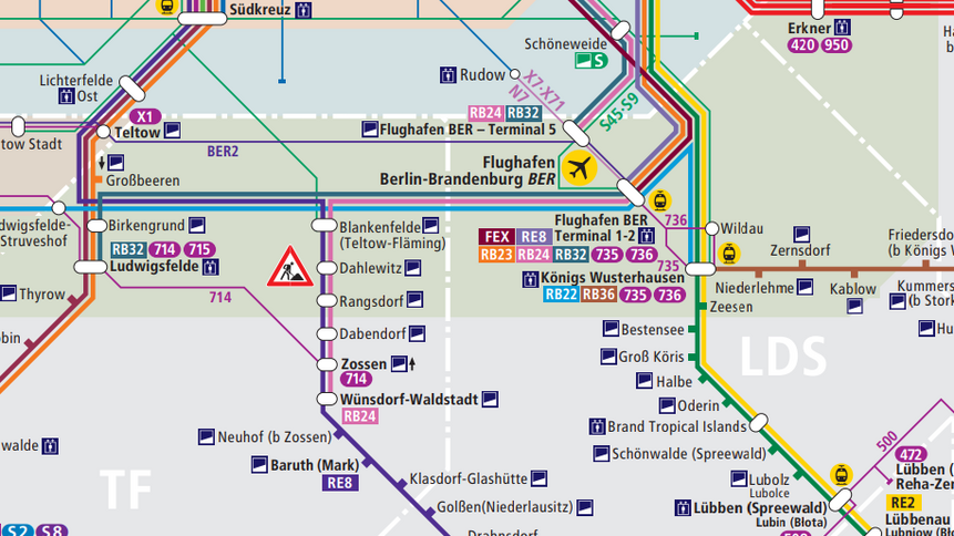 Das Bild zeigt einen Ausschnitt aus dem VBB-Liniennetz Bahn-Regionalverkehr.