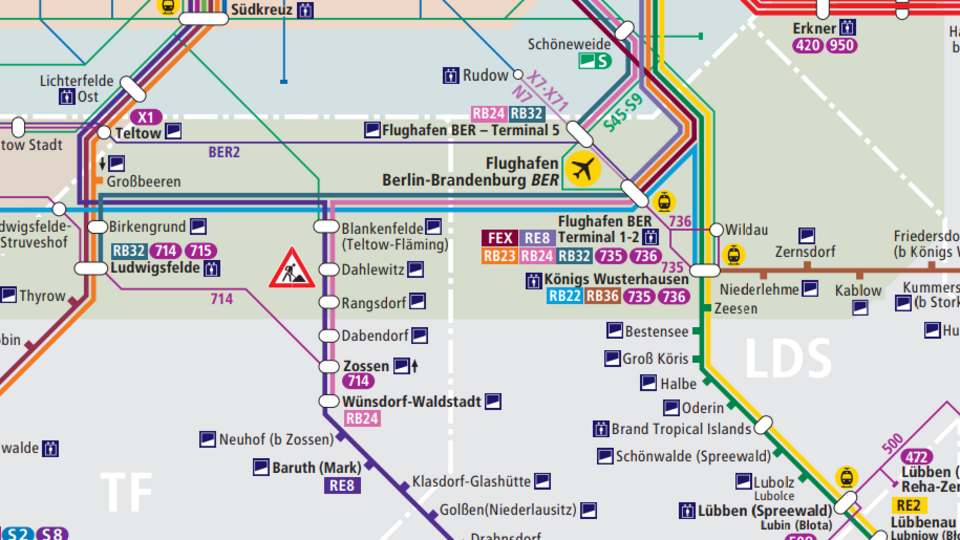 Das Bild zeigt einen Ausschnitt aus dem VBB-Liniennetz Bahn-Regionalverkehr.