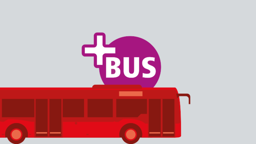 Bildmotiv gezeichneter Bus mit PlusBus-Logo