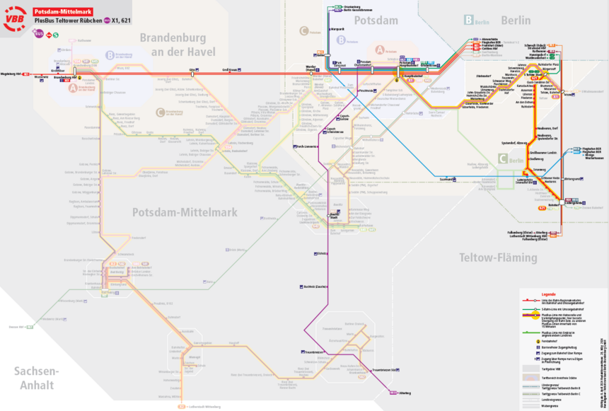 Abbildung zeigt der Linienverlauf des PlusBus Teltower Rübchen