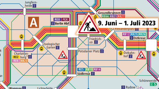 Das Bild zeigt einen Ausschnitt aus dem Bahn-Liniennetz im Bereich des Berliner Zentrums.