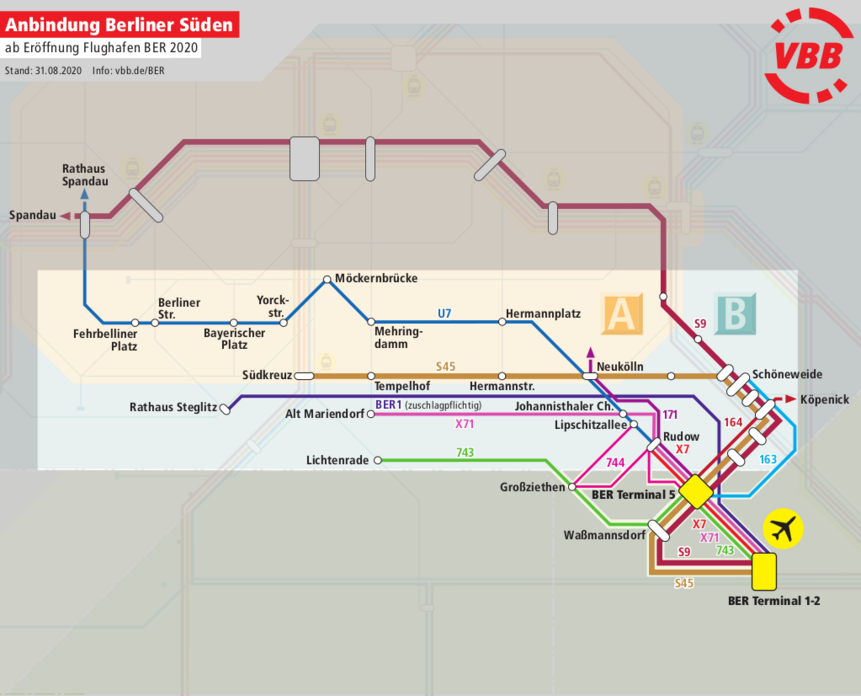 Liniennetz der BER-Anbindung des Berliner Südens