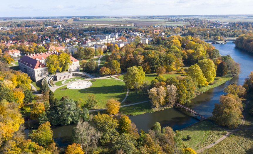 Schlosspark in Żagań (Luftaufnahme).