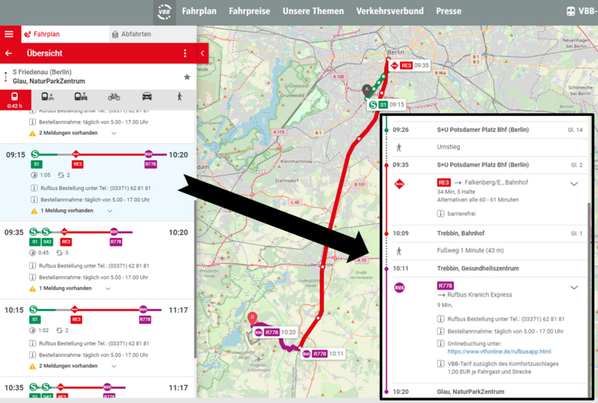 Rufbus ohne festen Fahrplan in der VBB-Fahrinfo Rufbus ohne festen Fahrplan in der VBB-Fahrinfo