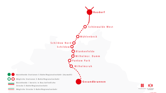 Linie der Heidekrautbahn zwischen Basdorf und Berlin-Gesundbrunnen.