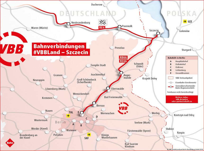 Schematische Karte zeigt die Bahnverbindung nach Stettin
