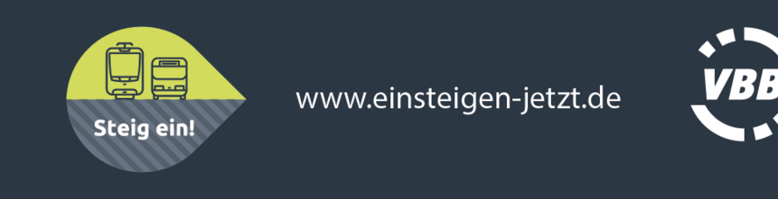 Link zu www.einsteigen-jetzt.de, Grafik mit Bus und Regio "Steig ein", VBB Logo