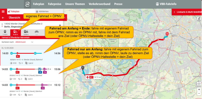 Fahrradmitnahme in Fahrinfo