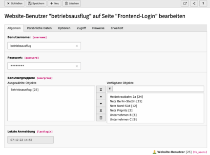 Website-Benutzer/-gruppen erstellen