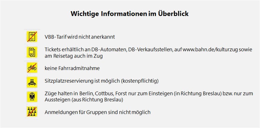 Kurzinfos zum Kulturzug im Überblick.