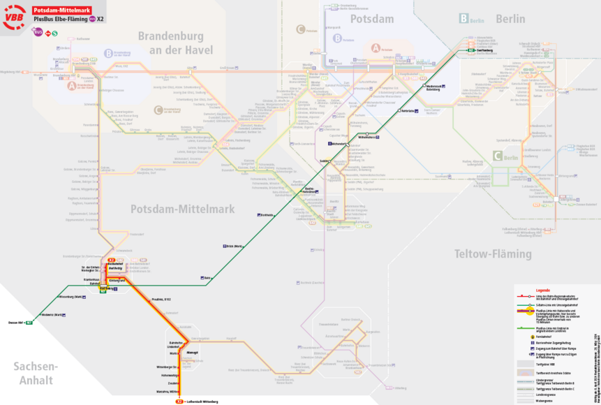 Abbildung zeigt der Linienverlauf des PlusBus Elbe-Fläming