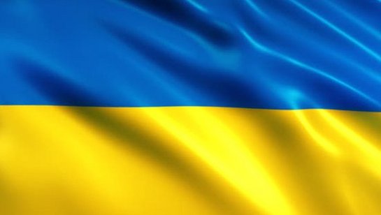 Das Bild zeigt eine Flagge mit den Farben blau und gelb für das Land Ukraine