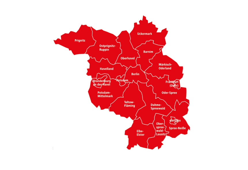 VBB-Land: Das Verbundgebiet des VBB Landkarte von Berlin und Brandenburg inklusive der Landkreise und kreisfreien Städte