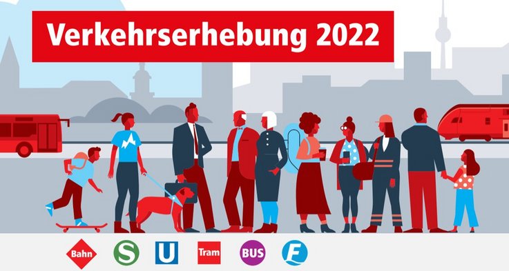 Silhouetten vieler verschiedener Menschen, von groß bis klein. Im Hintergrund eine Großstadt und Verkehrsmittel