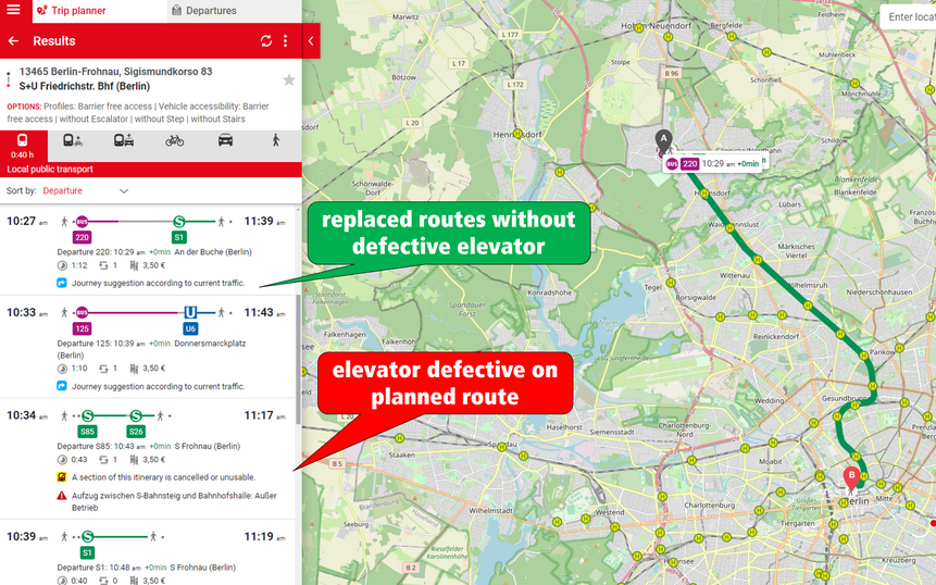 Routing with defectice elevators