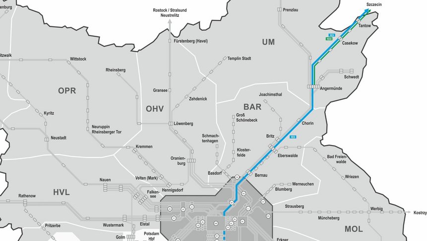 Netzkarte Netz Berlin - Stettin zum Start des Vergabeverfahrens.