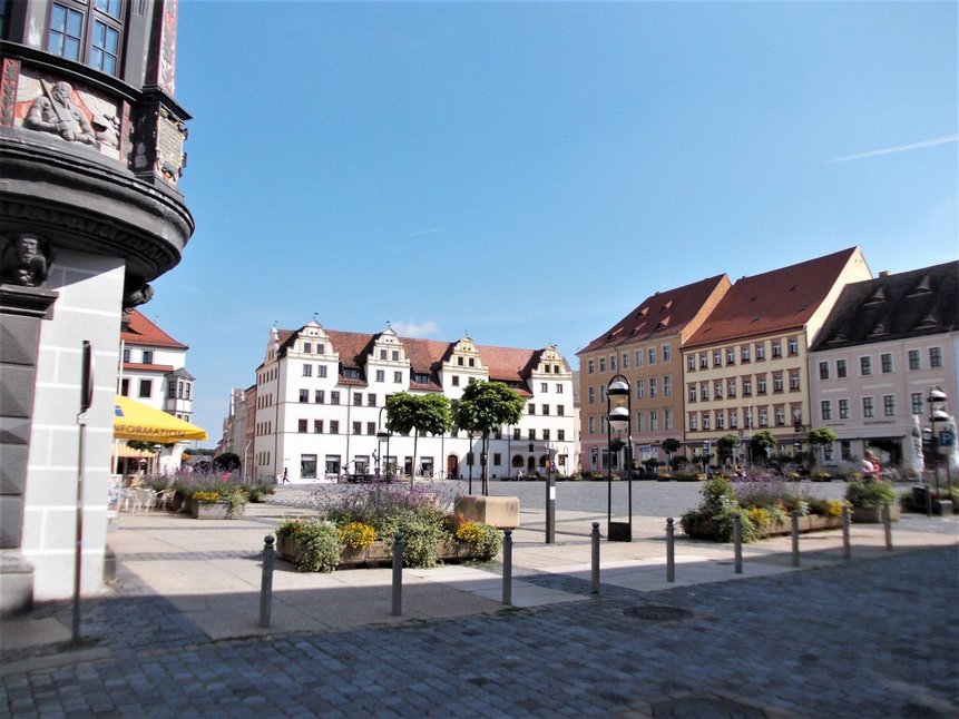 Foto vom Marktplatz und Rathaus in Torgau